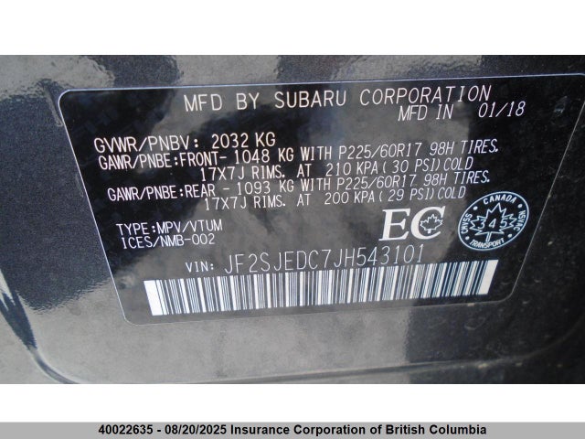JF2SJEDC7JH543101 Subaru naturally aspirated c5