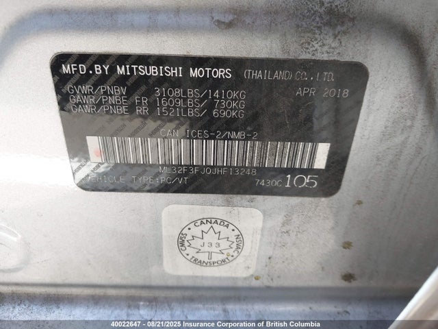 ML32F3FJ0JHF13248 Mitsubishi MIRAGE G4