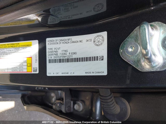 2HGFE2F58NH120210 Honda k20c2