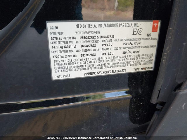 5YJXCDE26LF261274 Tesla MODEL X