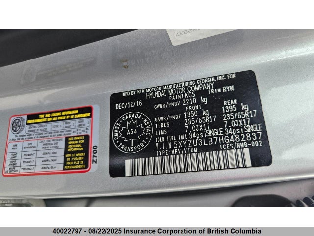 5XYZU3LB7HG482837 Hyundai gdi theta ii