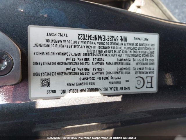 Tesla MODEL 3 2022 5YJ3E1EA4NF347023 Image 9