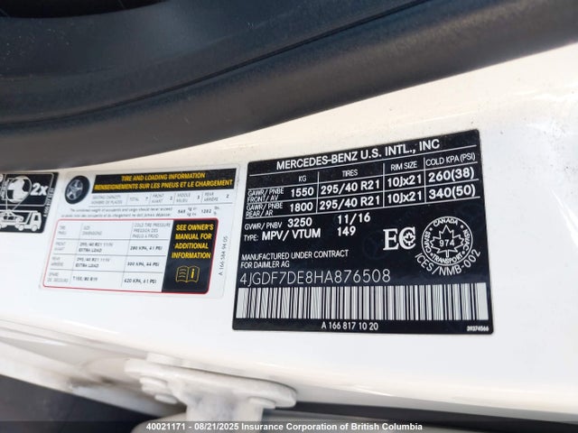 Mercedes-Benz m278 2017 4JGDF7DE8HA876508 Image 9