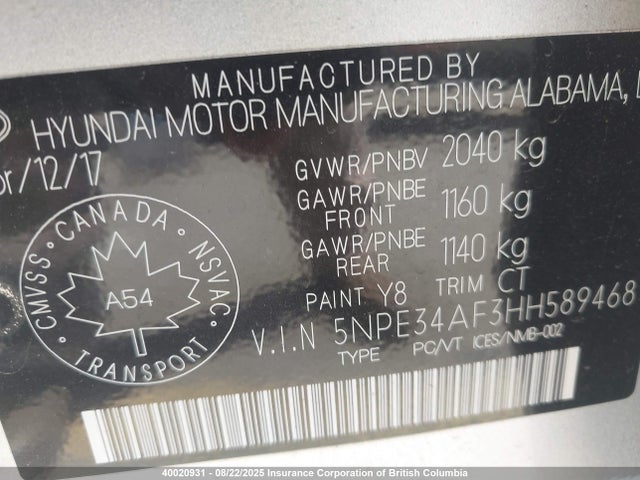 5NPE34AF3HH589468 Hyundai Sonata