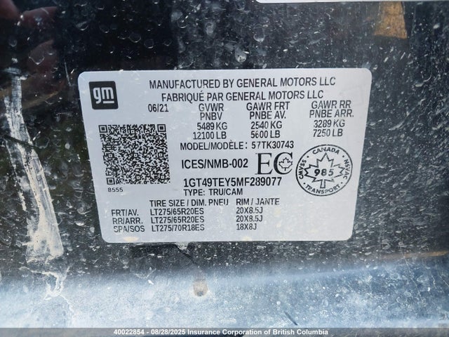1GT49TEY5MF289077 GMC l5p - di, duramax, gen 5 var. 1