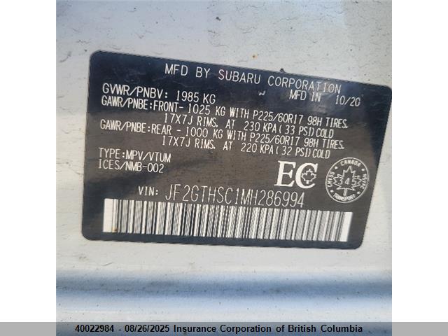 JF2GTHSC1MH286994 Subaru na