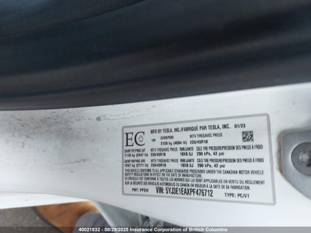 5YJ3E1EAXPF476712 Tesla 2023
