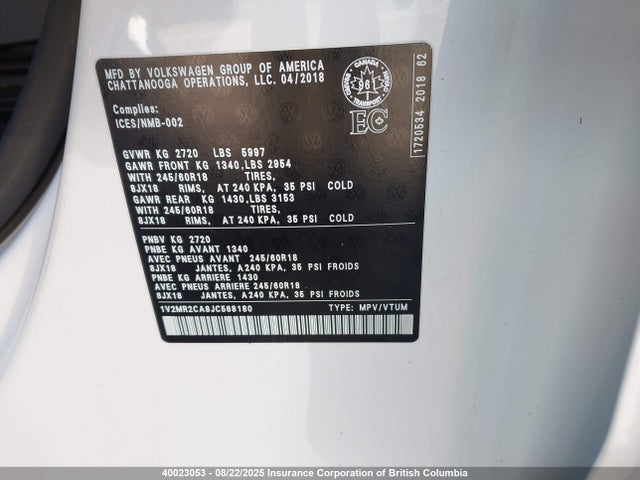 Volkswagen 2018 2018 1V2MR2CA8JC568180 Image 9
