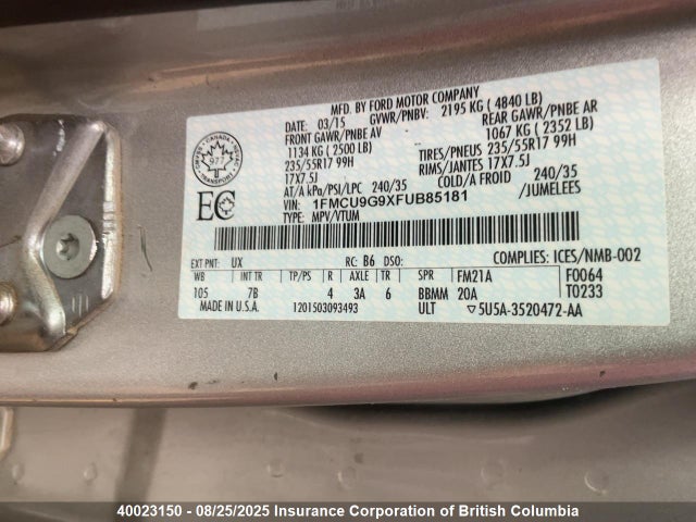 1FMCU9G9XFUB85181 Ford Escape