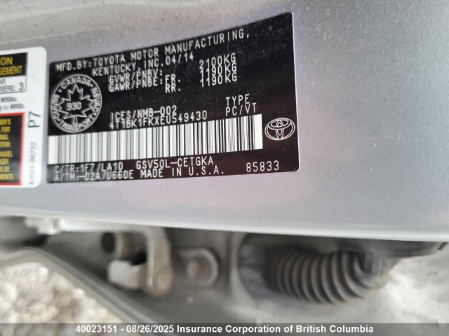 Toyota 2gr-fe 2014 4T1BK1FKXEU549430 Image 6
