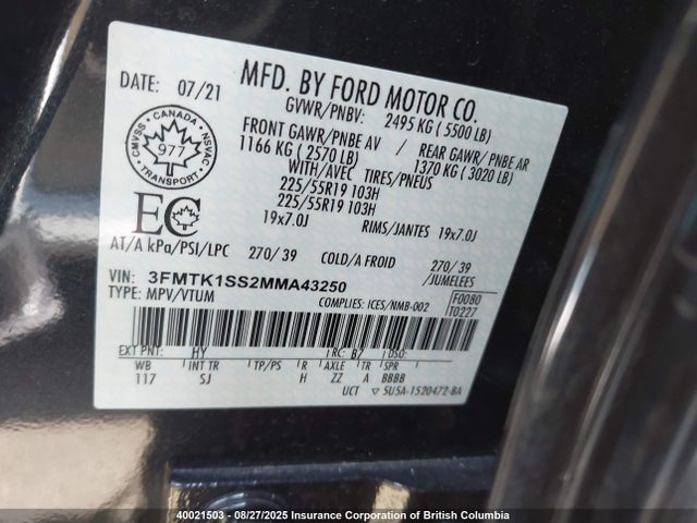 3FMTK1SS2MMA43250 Ford 2021