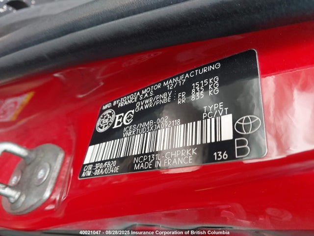 Toyota 1nz-fe 2018 VNKKTUD3XJA092118 Image 9