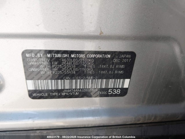 Mitsubishi tc/ic mivec 2018 JA4AT4AA4JZ607309 Image 9