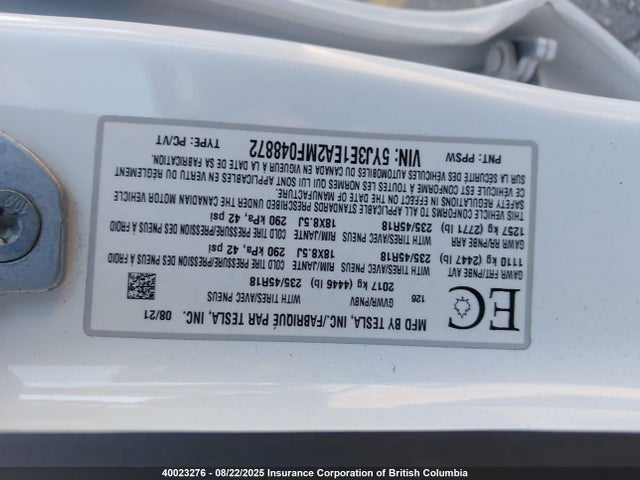 5YJ3E1EA2MF048872 Tesla MODEL 3