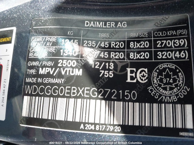 WDCGG0EBXEG272150 Mercedes-Benz 2014