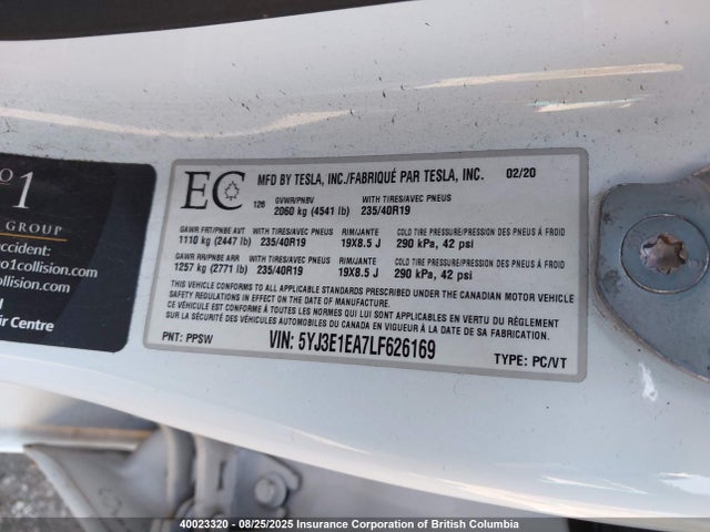 5YJ3E1EA7LF626169 Tesla 2020