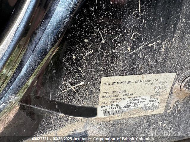 5FNYF6H95GB502327 Honda j35y6