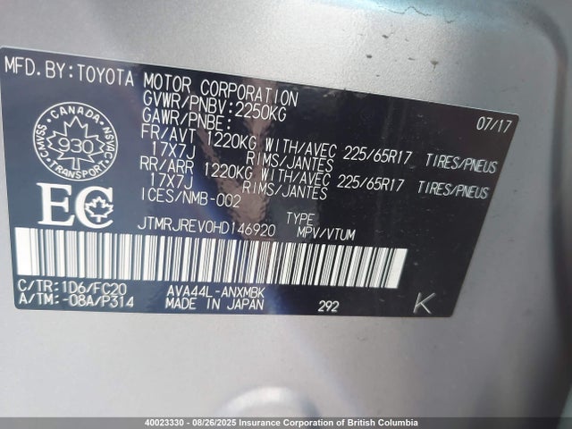JTMRJREV0HD146920 Toyota 2ar-fxe, 2jm+2fm