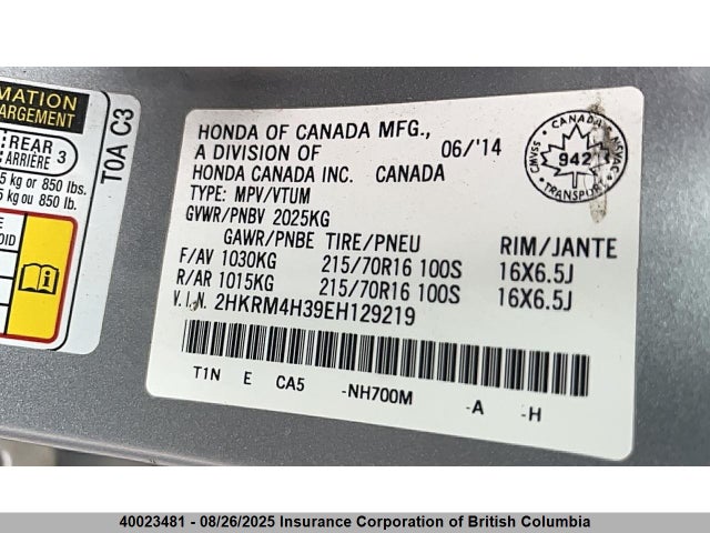Honda k24z7 2014 2HKRM4H39EH129219 Image 11