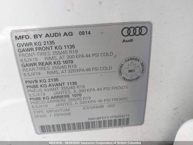 WA1BFEFS1FR004215 Audi 2.0t