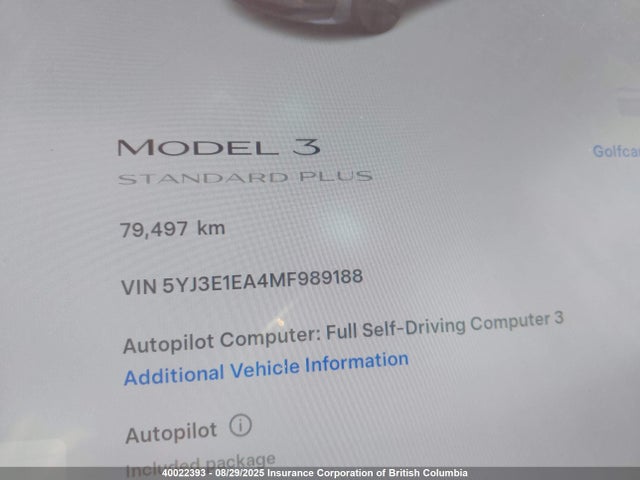5YJ3E1EA4MF989188 Tesla MODEL 3