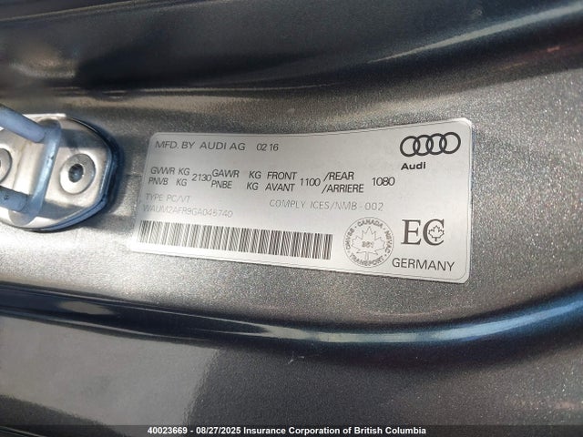 WAUM2AFR9GA045740 Audi 2016