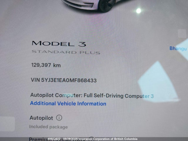 5YJ3E1EA0MF868433 Tesla MODEL 3