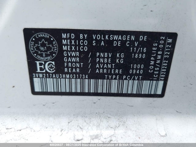 3VW217AU3HM031734 Volkswagen 1.8 tsi