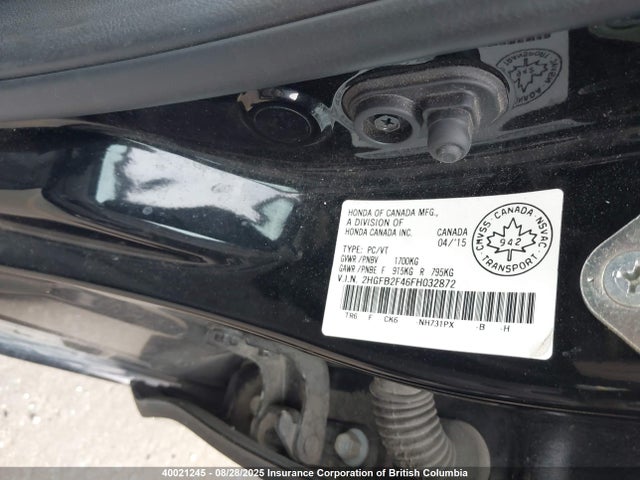 Honda r18z1 2015 2HGFB2F46FH032872 Image 9