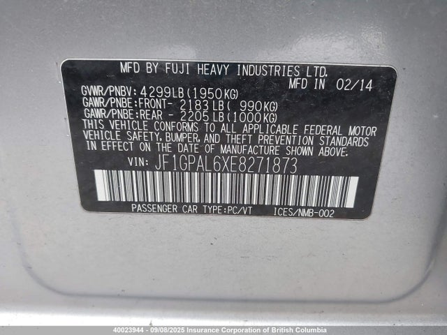 JF1GPAL6XE8271873 Subaru Impreza