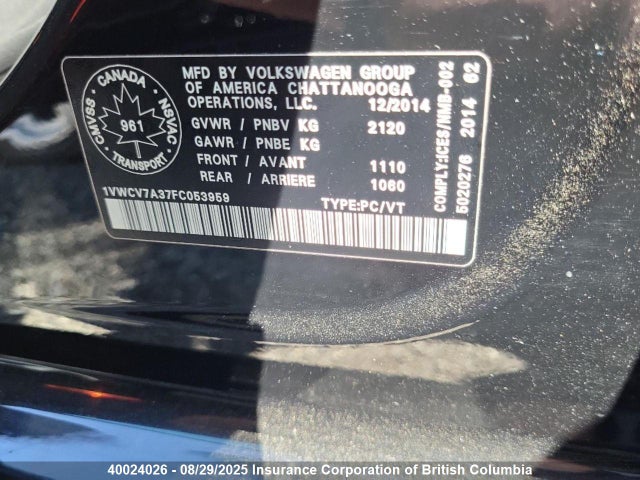 1VWCV7A37FC053959 Volkswagen Passat