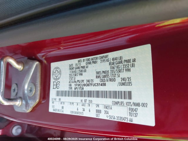 Ford 2015 2015 1FMCU9G97FUC51458 Image 9