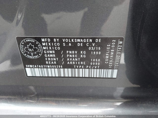 3VWCA7AU7FM505296 Volkswagen GOLF SPORTWAGEN