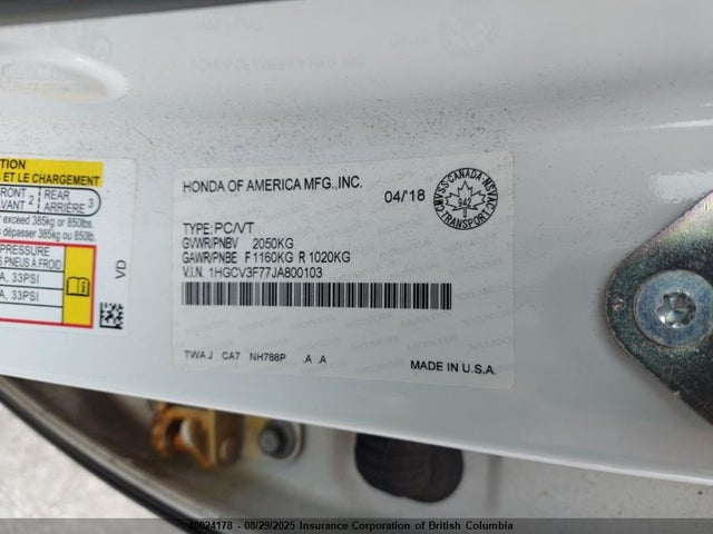 Honda lfb1/lfb2 2018 1HGCV3F77JA800103 Image 7