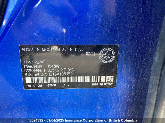 3HGGK5H51GM105452 Honda l15b1