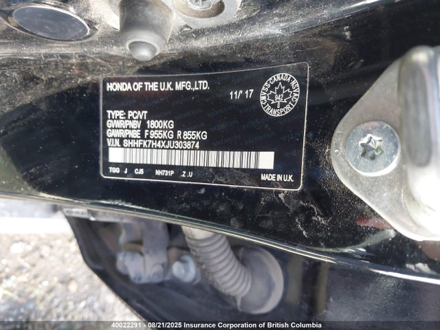 SHHFK7H4XJU303874 Honda l15ba