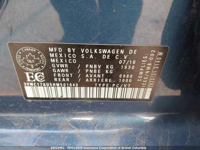 3VWC17AU5HM501640 Volkswagen 1.8 tsi