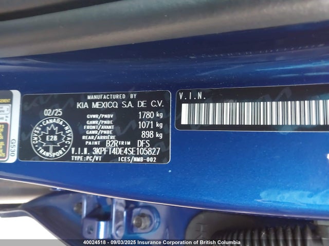 3KPFT4DE4SE105827 KIA k4