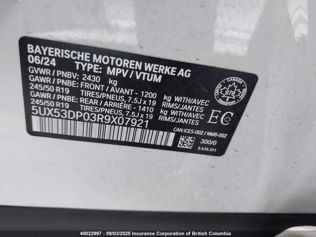 5UX53DP03R9X07921 BMW 2024