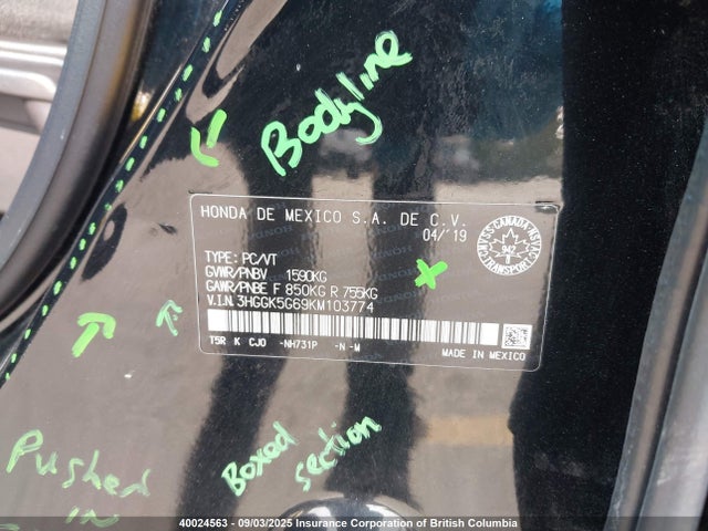 3HGGK5G69KM103774 Honda l15b1