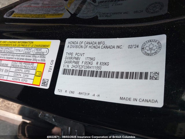 Honda k20c2 2024 2HGFE2F33RH111550 Image 9