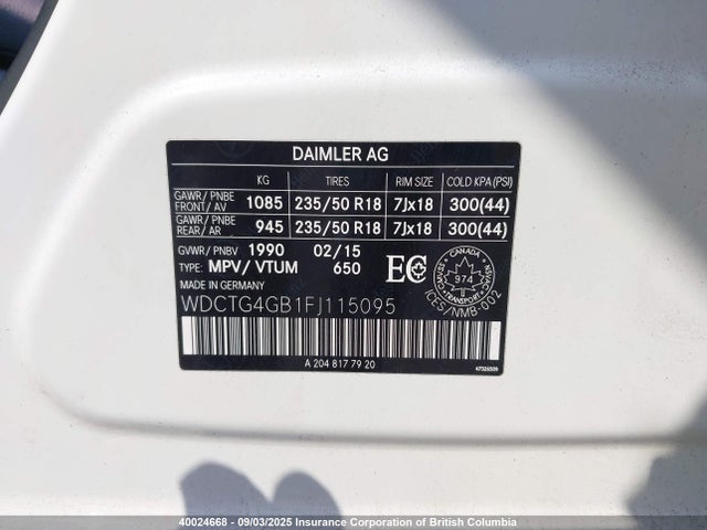 WDCTG4GB1FJ115095 Mercedes-Benz GLA-Class