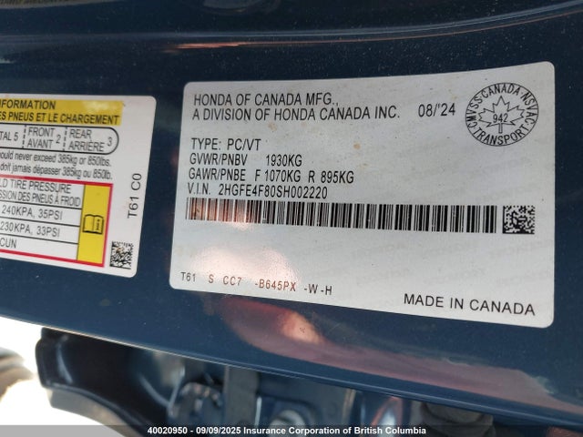 2HGFE4F80SH002220 Honda lfc3