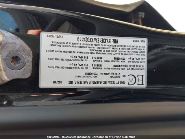 5YJ3E1EA7KF324119 Tesla MODEL 3
