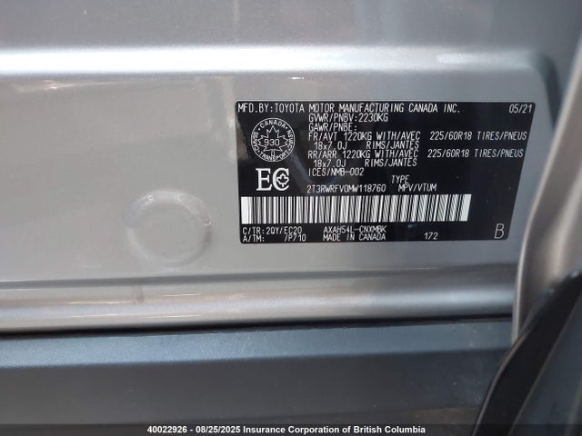 2T3RWRFV0MW118760 Toyota a25a-fxs, 3nm+4nm(ni)