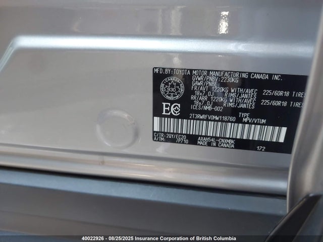 2T3RWRFV0MW118760 Toyota a25a-fxs, 3nm+4nm(ni)