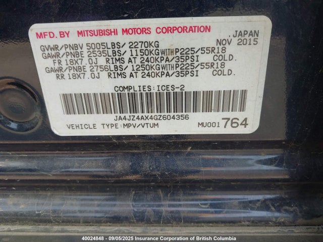 JA4JZ4AX4GZ604356 Mitsubishi mivec