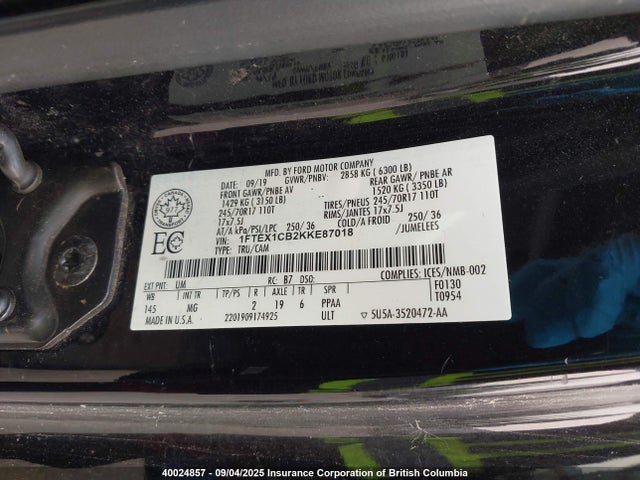 Ford 3.3l tivct 2019 1FTEX1CB2KKE87018 Image 9