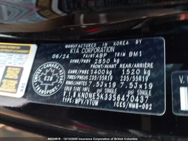 KNDNE5K33S6470437 KIA Carnival Sx/sx+
