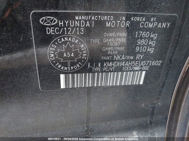 Hyundai dohc gdi nu 2014 KMHDH4AH5EU071602 Image 9